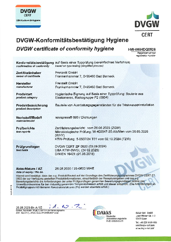 Hygiene Zertifikat novapress® 880 Hygiene Zertifikat novapress® 880