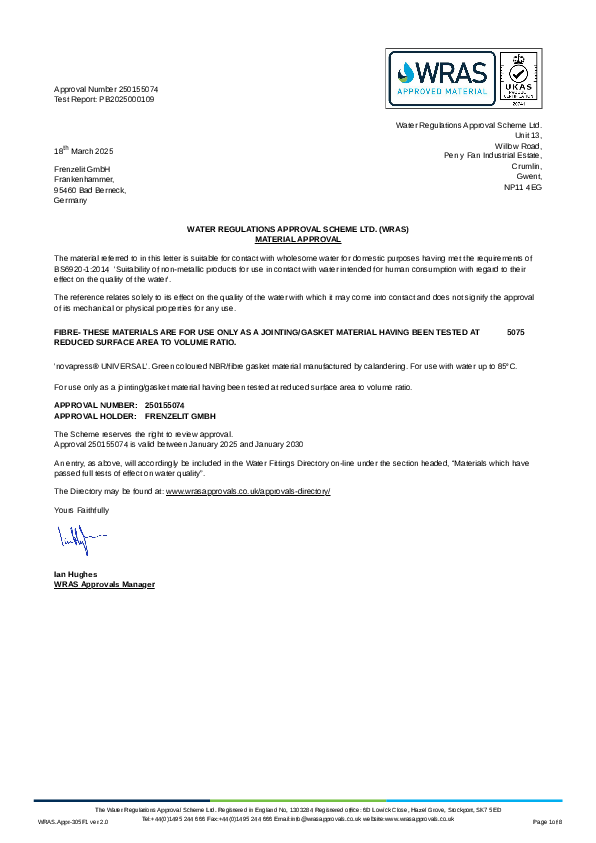 Material Approval WRAS novapress® UNIVERSAL Material Approval WRAS novapress® UNIVERSAL