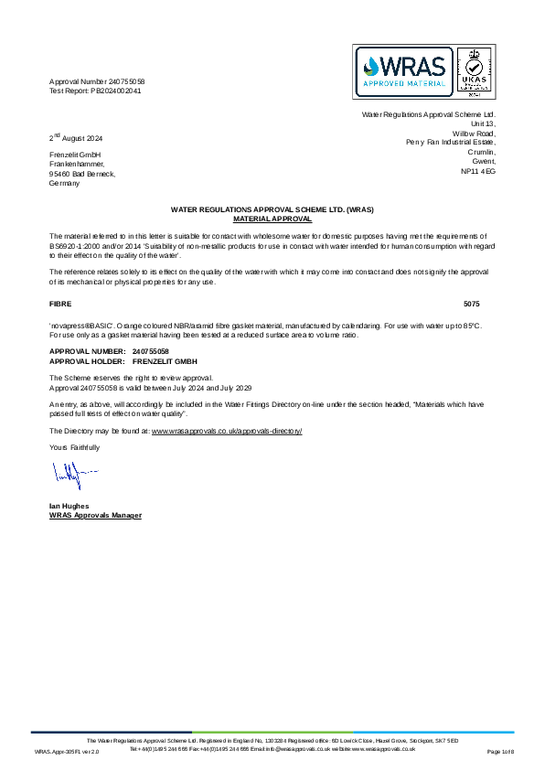 Material approval acc. to WRAS for novapress® BASIC