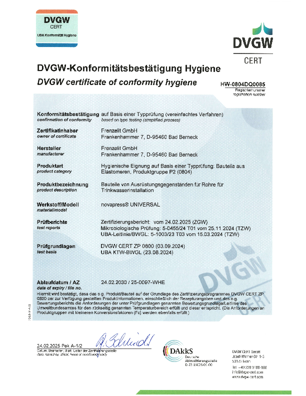 Hygiene Zertifikat novapress® UNIVERSAL Hygiene Zertifikat novapress® UNIVERSAL